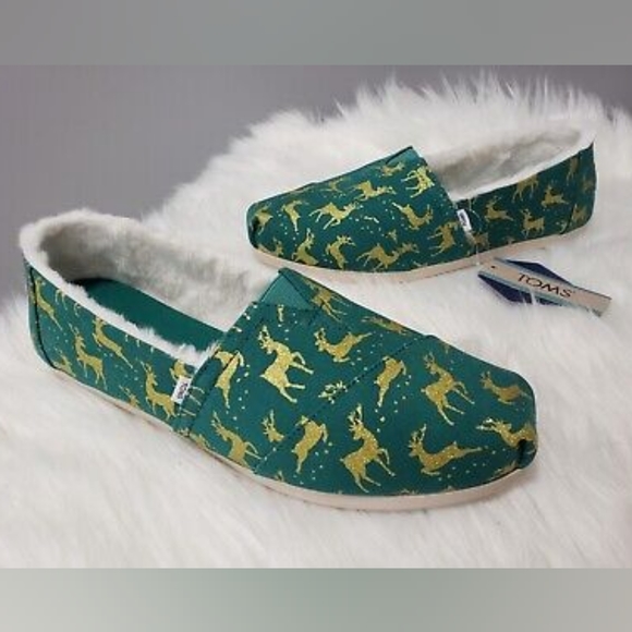 Christmas👣TOM'S 💛ALPARGATA Glitter Reindeer Sherpa Lined Espadrilles - Picture 8 of 12